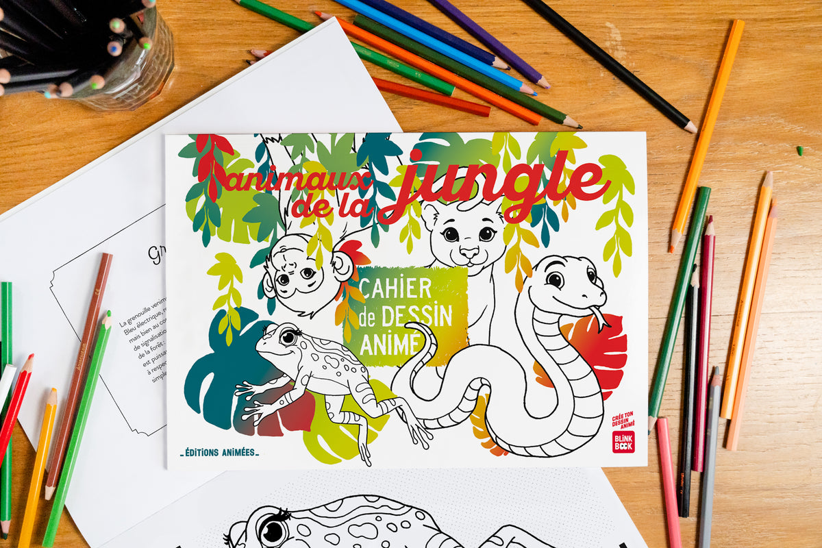 Coloriage animaux de la jungle BlinkBook avec des crayons de couleur